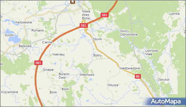 mapa Bobry gmina Ełk, Bobry gmina Ełk na mapie Targeo