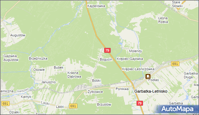 mapa Bogucin gmina Garbatka-Letnisko, Bogucin gmina Garbatka-Letnisko na mapie Targeo