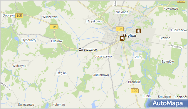 mapa Borzyszewo gmina Gryfice, Borzyszewo gmina Gryfice na mapie Targeo