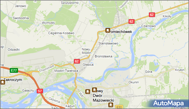 mapa Bronisławka gmina Pomiechówek, Bronisławka gmina Pomiechówek na mapie Targeo