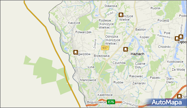 mapa Brzezówka gmina Hażlach, Brzezówka gmina Hażlach na mapie Targeo