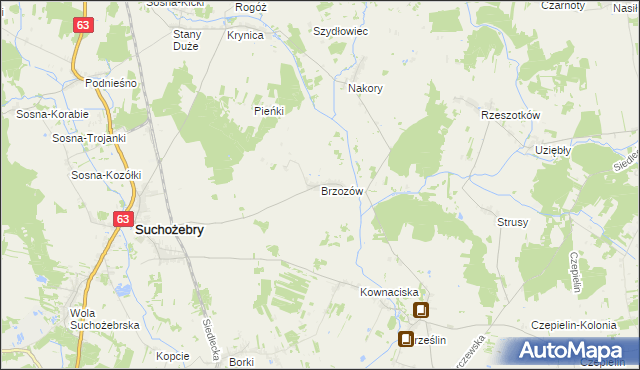 mapa Brzozów gmina Suchożebry, Brzozów gmina Suchożebry na mapie Targeo