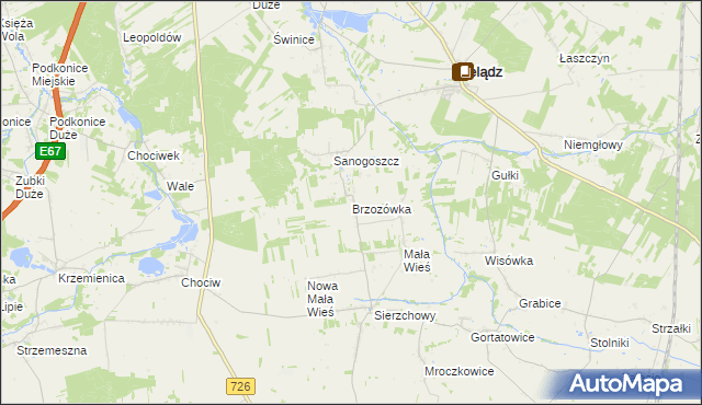 mapa Brzozówka gmina Cielądz, Brzozówka gmina Cielądz na mapie Targeo