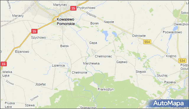 mapa Chełmoniec, Chełmoniec na mapie Targeo