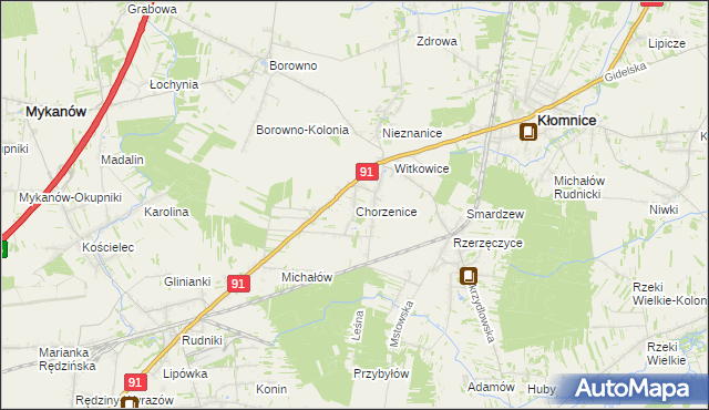 mapa Chorzenice gmina Kłomnice, Chorzenice gmina Kłomnice na mapie Targeo