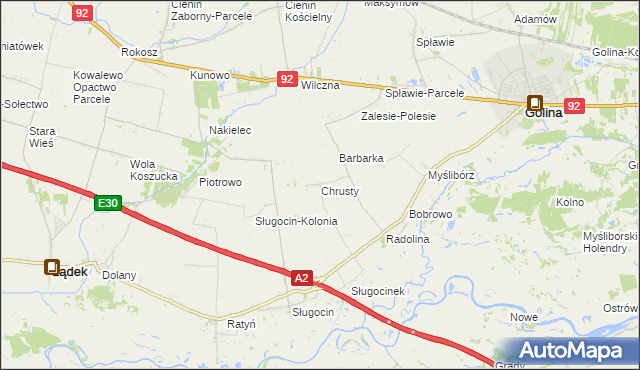 mapa Chrusty gmina Golina, Chrusty gmina Golina na mapie Targeo