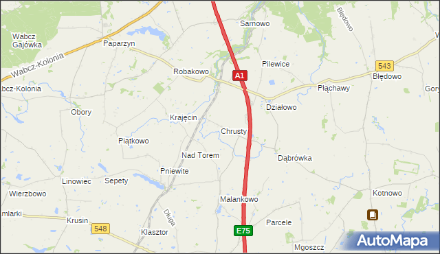 mapa Chrusty gmina Lisewo, Chrusty gmina Lisewo na mapie Targeo