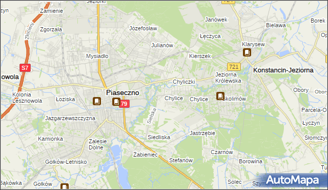 mapa Chylice gmina Piaseczno, Chylice gmina Piaseczno na mapie Targeo