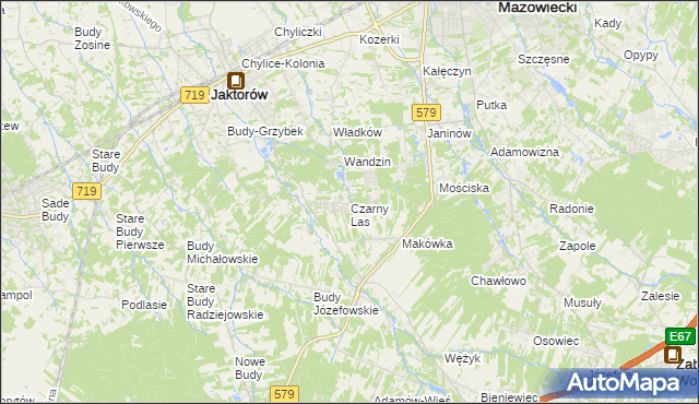 mapa Czarny Las gmina Grodzisk Mazowiecki, Czarny Las gmina Grodzisk Mazowiecki na mapie Targeo