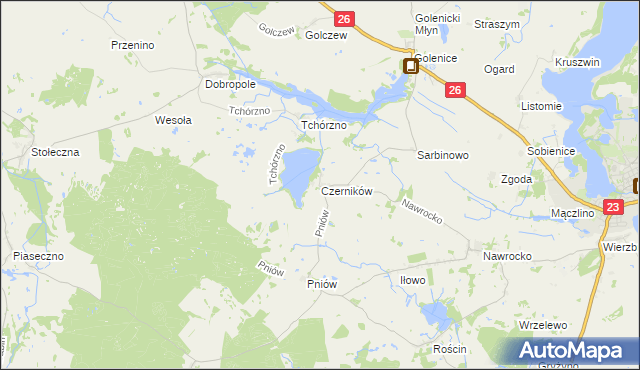 mapa Czerników gmina Myślibórz, Czerników gmina Myślibórz na mapie Targeo
