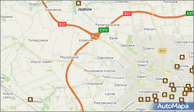 mapa Dąbrowica gmina Jastków, Dąbrowica gmina Jastków na mapie Targeo