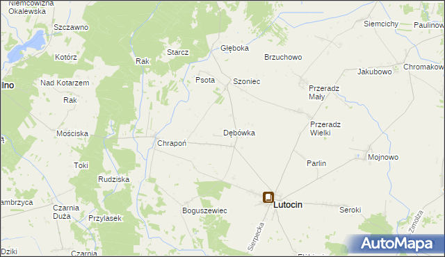 mapa Dębówka gmina Lutocin, Dębówka gmina Lutocin na mapie Targeo