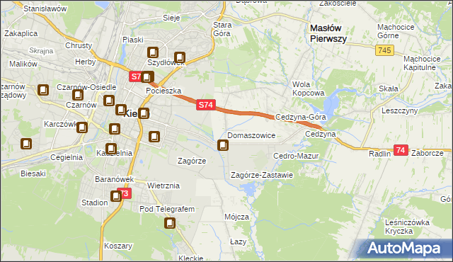 mapa Domaszowice gmina Masłów, Domaszowice gmina Masłów na mapie Targeo