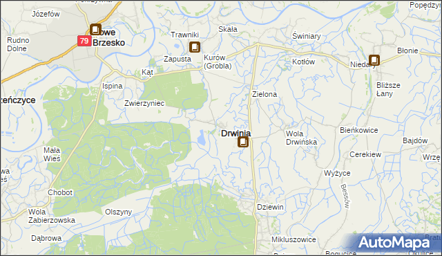 mapa Drwinia powiat bocheński, Drwinia powiat bocheński na mapie Targeo