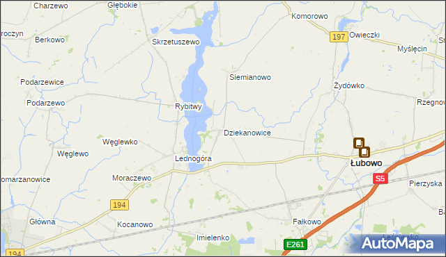 mapa Dziekanowice gmina Łubowo, Dziekanowice gmina Łubowo na mapie Targeo