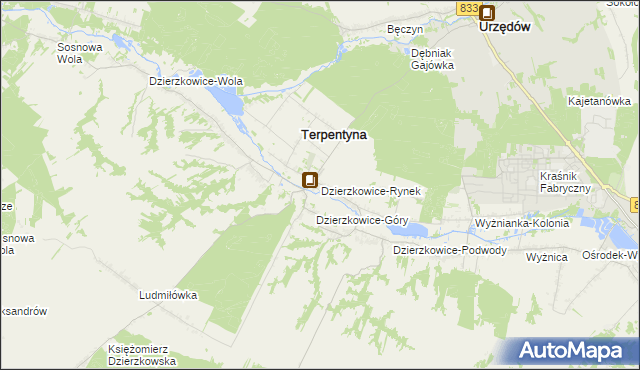 mapa Dzierzkowice-Rynek, Dzierzkowice-Rynek na mapie Targeo