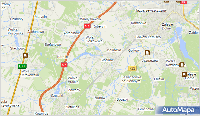 mapa Głosków gmina Piaseczno, Głosków gmina Piaseczno na mapie Targeo