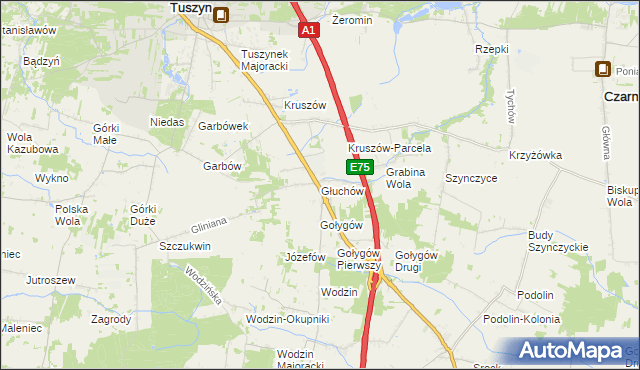 mapa Głuchów gmina Tuszyn, Głuchów gmina Tuszyn na mapie Targeo