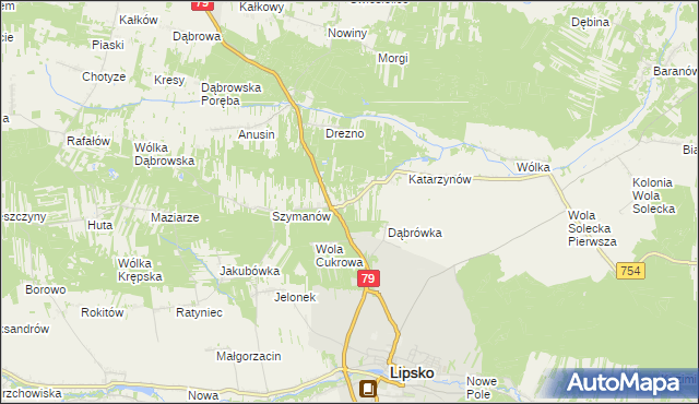 mapa Gołębiów gmina Lipsko, Gołębiów gmina Lipsko na mapie Targeo