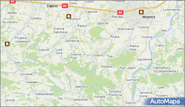 mapa Grabno gmina Wojnicz, Grabno gmina Wojnicz na mapie Targeo