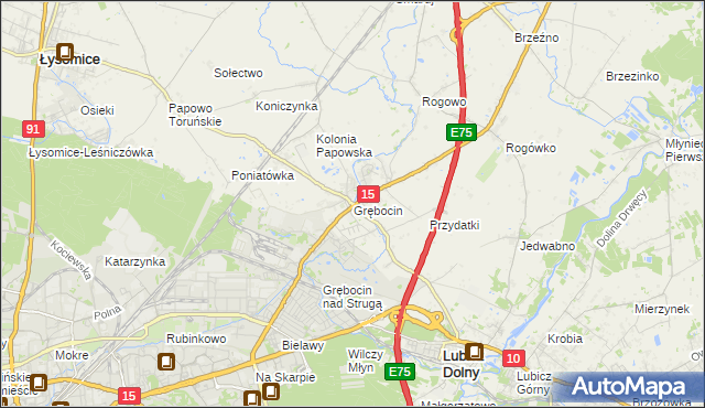 mapa Grębocin gmina Lubicz, Grębocin gmina Lubicz na mapie Targeo