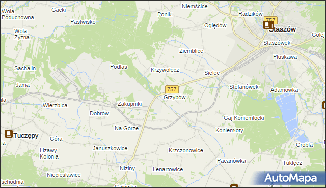 mapa Grzybów gmina Staszów, Grzybów gmina Staszów na mapie Targeo