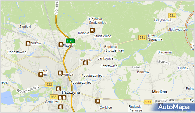 mapa Jankowice gmina Pszczyna, Jankowice gmina Pszczyna na mapie Targeo