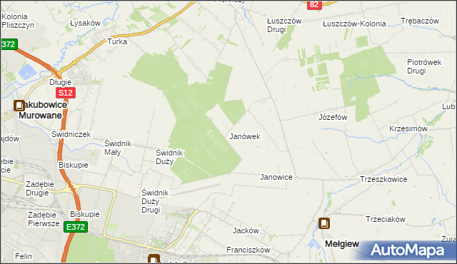 mapa Janówek gmina Mełgiew, Janówek gmina Mełgiew na mapie Targeo