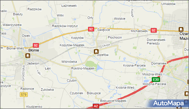 mapa Józefów gmina Ożarów Mazowiecki, Józefów gmina Ożarów Mazowiecki na mapie Targeo