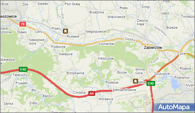 mapa Kleszczów gmina Zabierzów, Kleszczów gmina Zabierzów na mapie Targeo