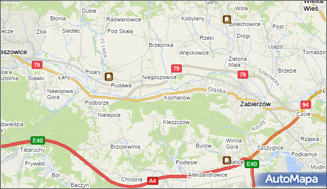 mapa Kochanów gmina Zabierzów, Kochanów gmina Zabierzów na mapie Targeo