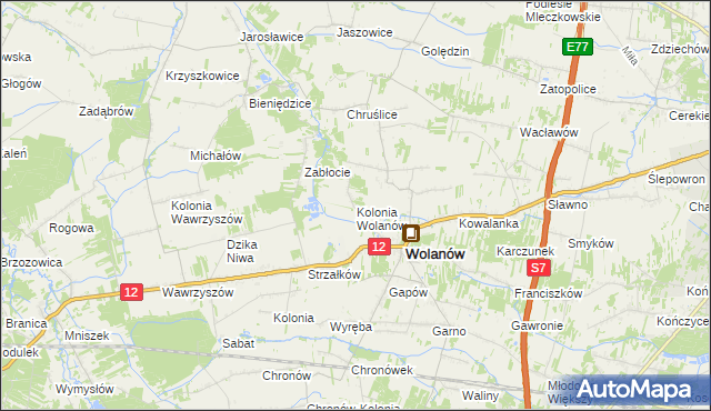 mapa Kolonia Wolanów, Kolonia Wolanów na mapie Targeo