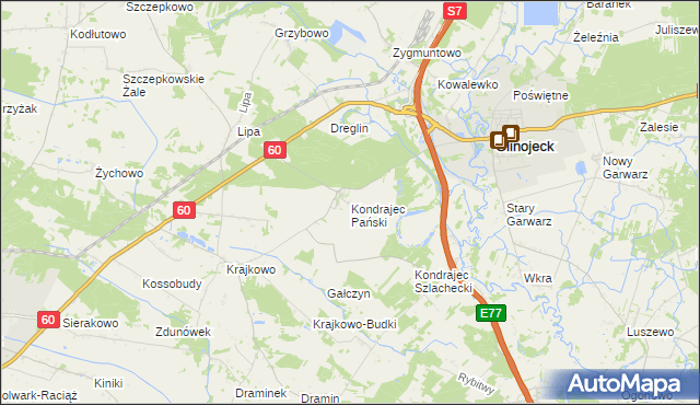 mapa Kondrajec Pański, Kondrajec Pański na mapie Targeo