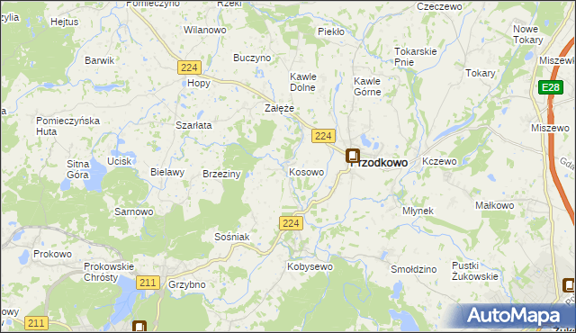 mapa Kosowo gmina Przodkowo, Kosowo gmina Przodkowo na mapie Targeo