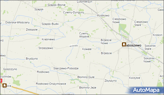 mapa Kowale gmina Baboszewo, Kowale gmina Baboszewo na mapie Targeo