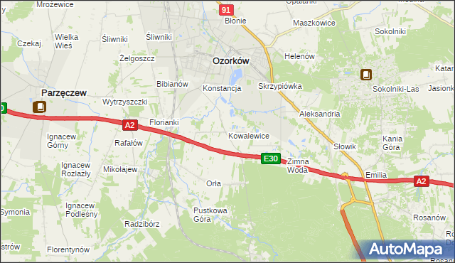 mapa Kowalewice gmina Parzęczew, Kowalewice gmina Parzęczew na mapie Targeo
