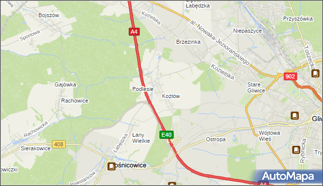 mapa Kozłów gmina Sośnicowice, Kozłów gmina Sośnicowice na mapie Targeo