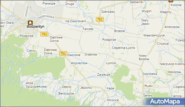 mapa Krajków gmina Pawłów, Krajków gmina Pawłów na mapie Targeo