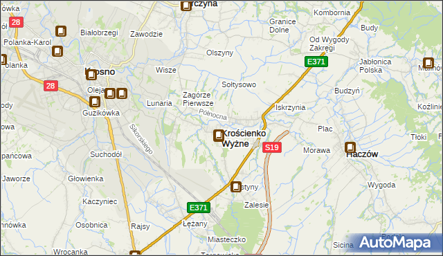 mapa Krościenko Wyżne, Krościenko Wyżne na mapie Targeo