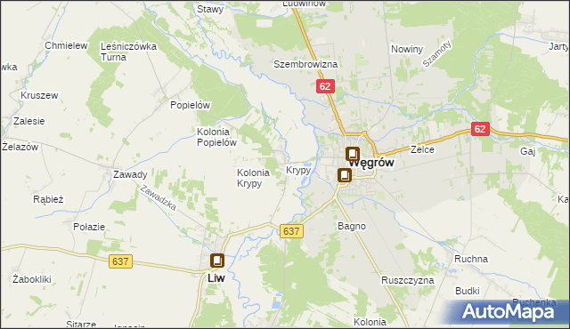 mapa Krypy gmina Liw, Krypy gmina Liw na mapie Targeo