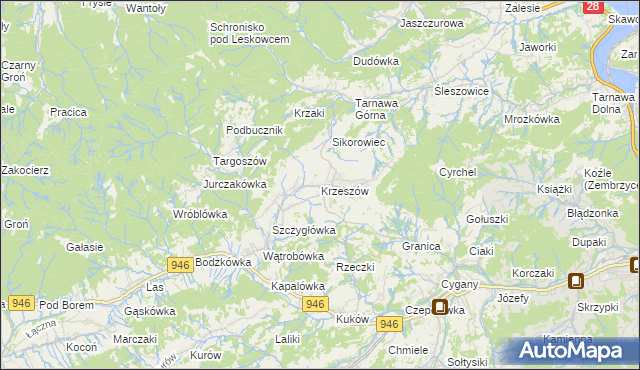 mapa Krzeszów gmina Stryszawa, Krzeszów gmina Stryszawa na mapie Targeo