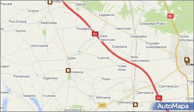 mapa Kuźnice gmina Choceń, Kuźnice gmina Choceń na mapie Targeo