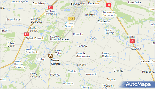 mapa Leonów gmina Nowa Sucha, Leonów gmina Nowa Sucha na mapie Targeo