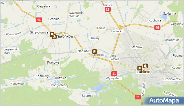 mapa Lisowice gmina Pawonków, Lisowice gmina Pawonków na mapie Targeo