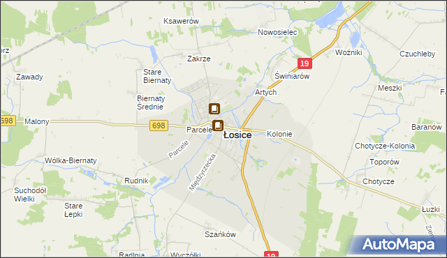 mapa Łosice, Łosice na mapie Targeo