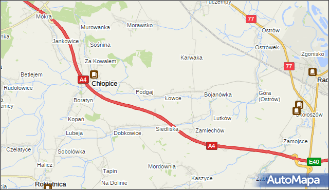mapa Łowce, Łowce na mapie Targeo