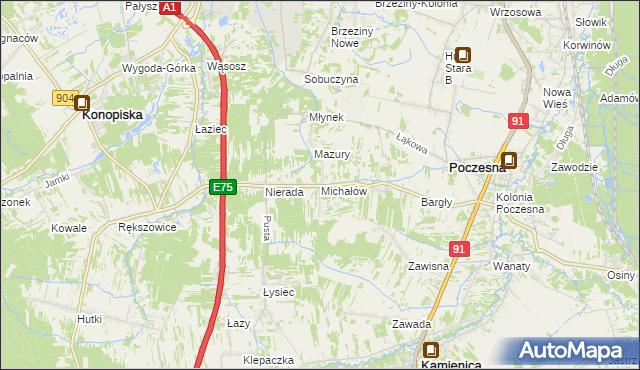 mapa Michałów gmina Poczesna, Michałów gmina Poczesna na mapie Targeo