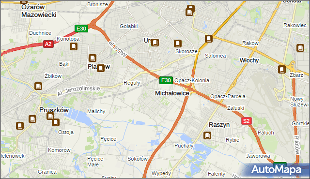 mapa Michałowice powiat pruszkowski, Michałowice powiat pruszkowski na mapie Targeo