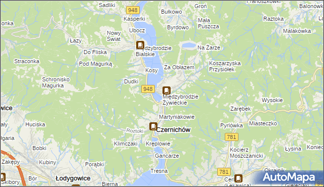 mapa Międzybrodzie Żywieckie, Międzybrodzie Żywieckie na mapie Targeo
