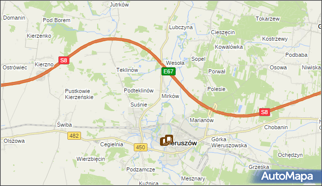mapa Mirków gmina Wieruszów, Mirków gmina Wieruszów na mapie Targeo